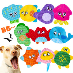 HOESDA squeaky no-stuffing dog toys pack features bright sea creatures for interactive play and teething