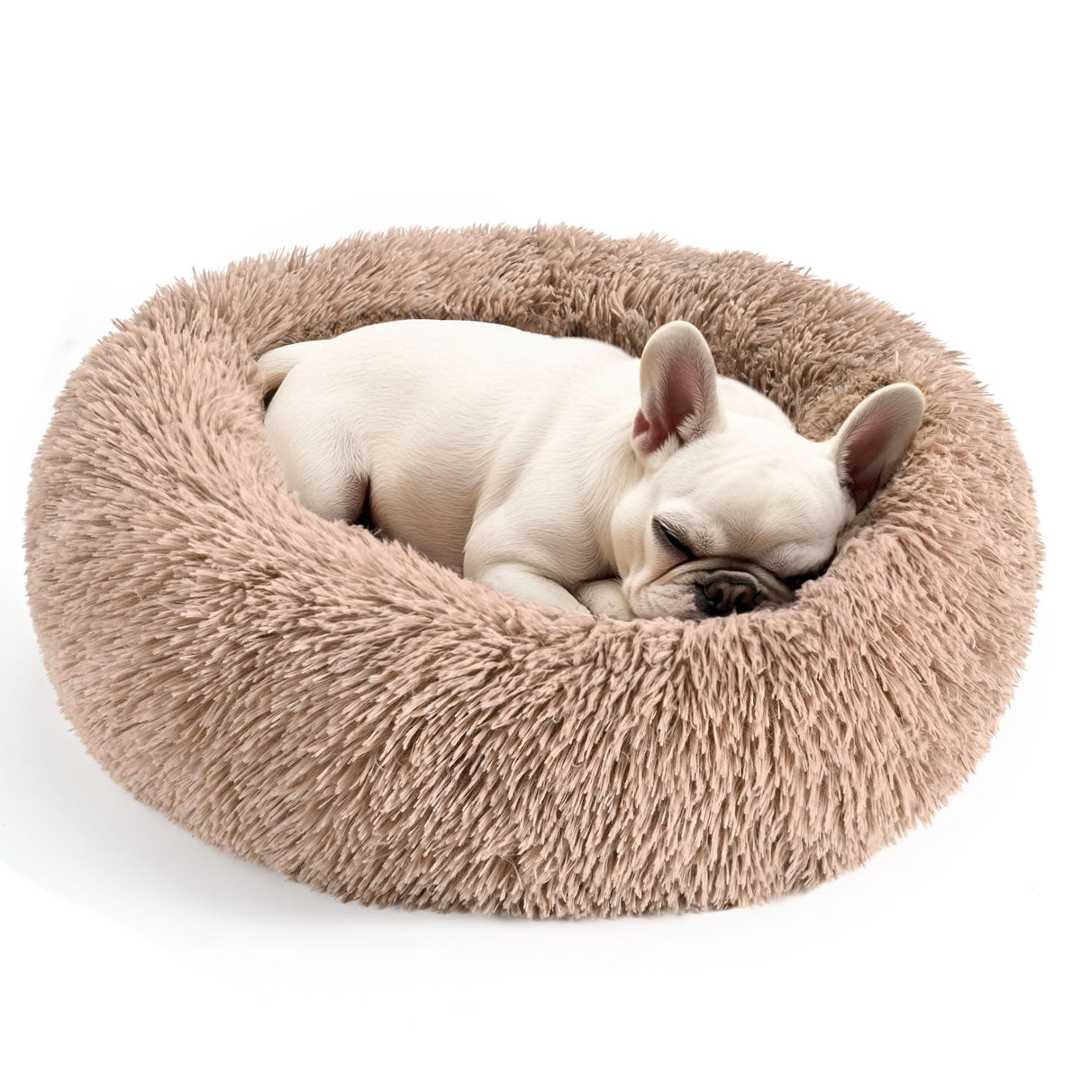 Hoewina camel donut bed front view showcases cozy round shape for snug naps.