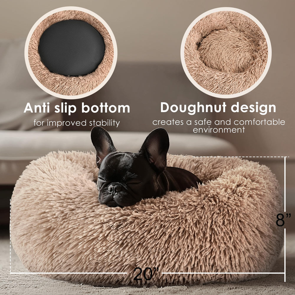 Hoewina camel donut bed top view displays plush interior ideal for warmth.