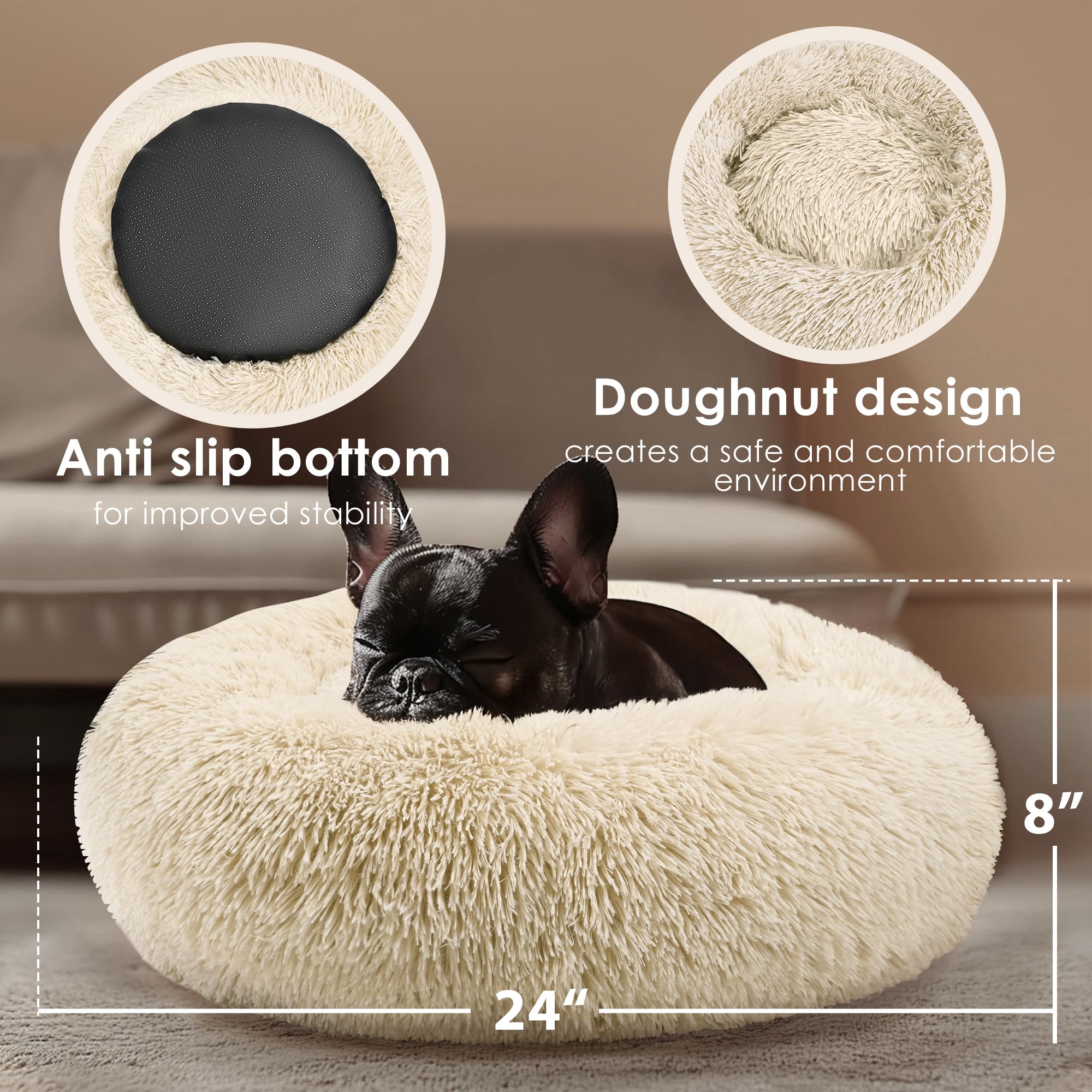 Hoewina small-dog resting snugly demonstrates secure, cozy round bed for calm naps.
