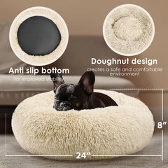 Hoewina small-dog resting snugly demonstrates secure, cozy round bed for calm naps.