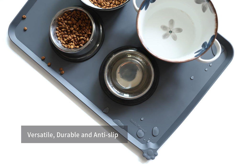 Hoki Found anti-slip silicone gray dish mat stays in place during feeding