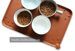 Hoki Found L silicone non-slip mat caramel color on carpet demonstrates waterproof protection