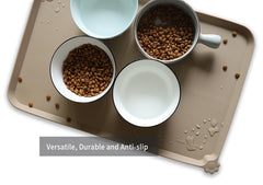 Hoki Found L silicone non-slip pet bowl mat tan color complements home decor.