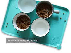 Hoki Found L silicone non-slip pet food mats, 22x14, cool mint color fits kitchens.