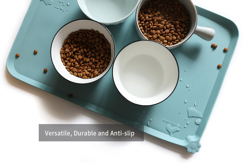Hoki Found L silicone non-slip pet food tray is dishwasher-safe and travel-friendly
