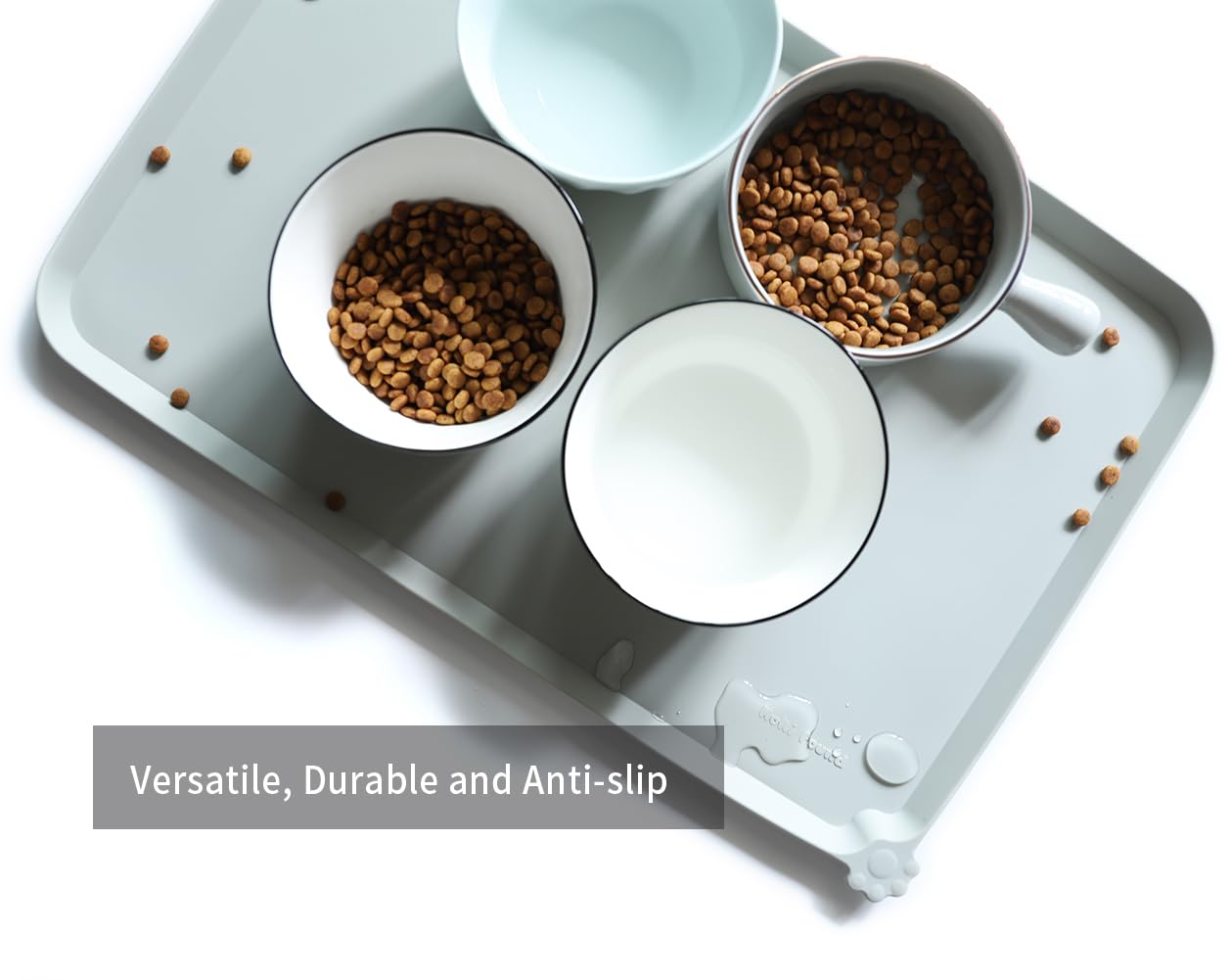 Hoki Found L silicone mat is dishwasher safe for quick, convenient post-meal cleanup.