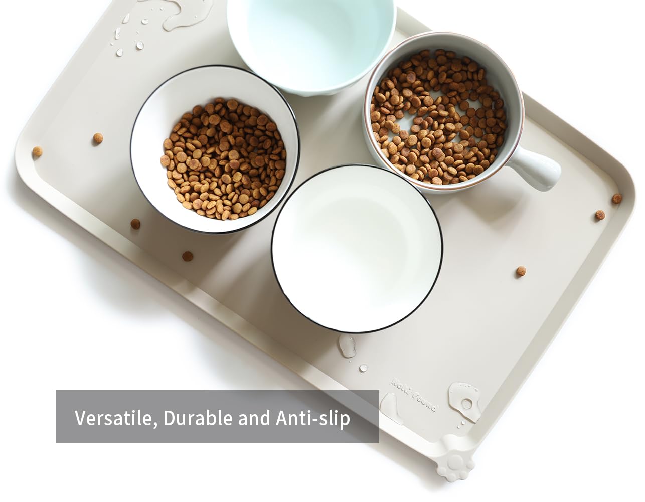 Hoki Found L silicone pet food mat pictured for travel and effortless cleaning