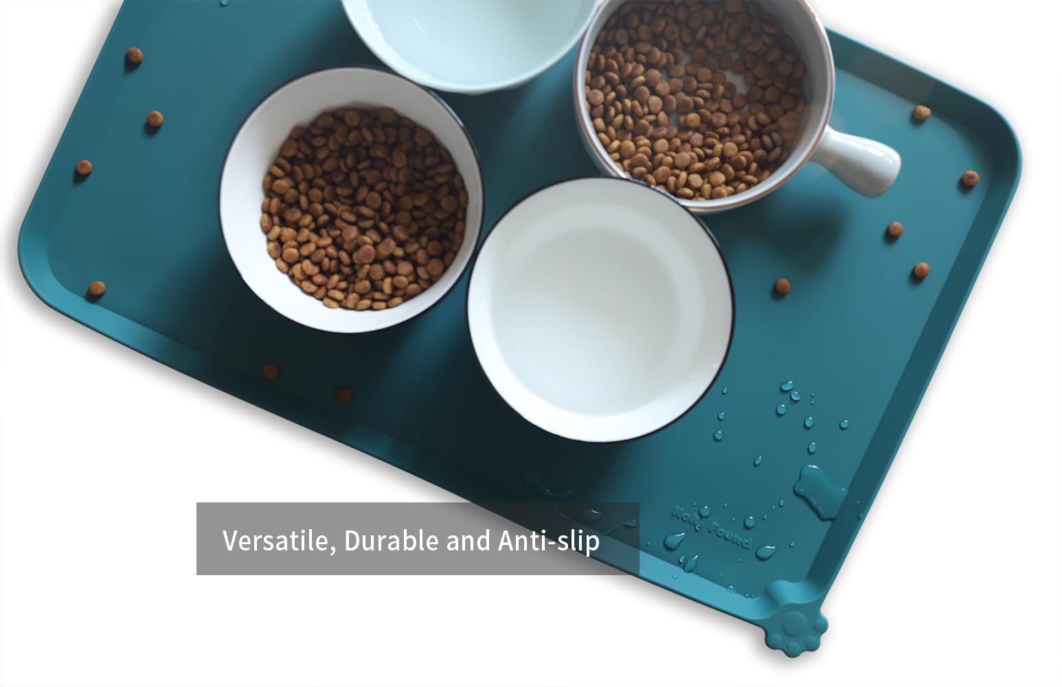 Hoki Found L easy-clean silicone pet mat; rinse, wipe, or dishwasher-safe