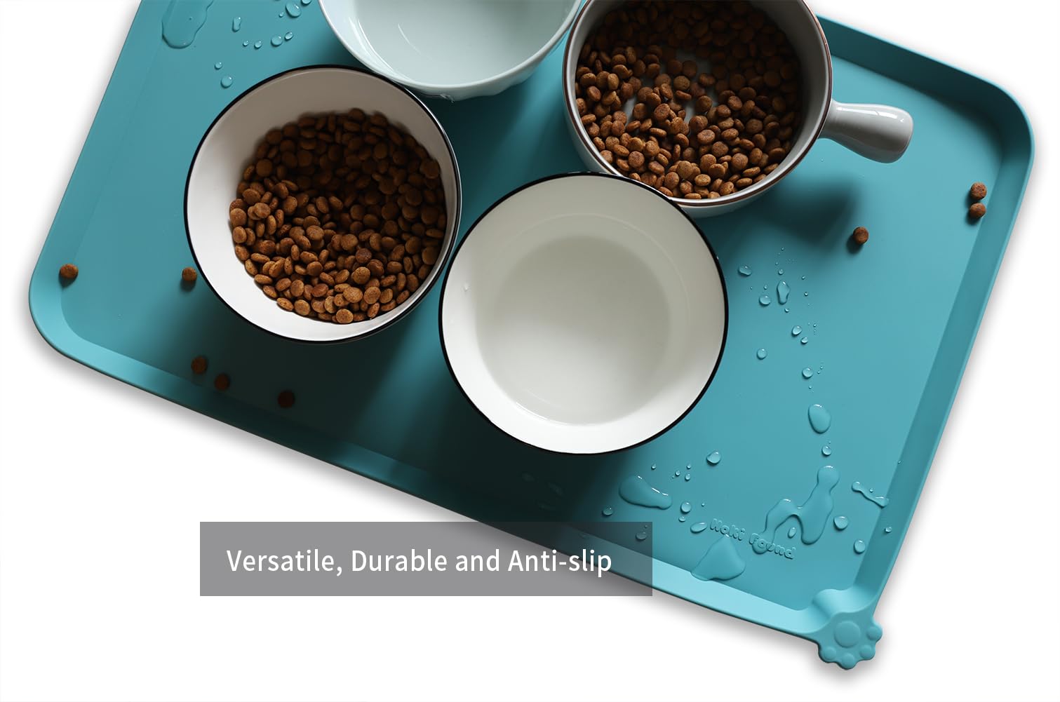 Hoki Found L silicone pet food mats Glacier side view, portable and non-slip for travel