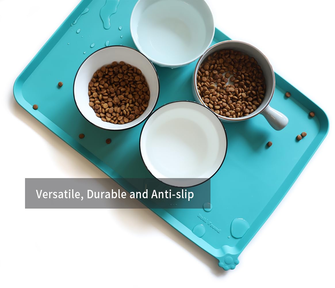 Hoki Found L silicone pet food mats teal 19x12 waterproof mat ideal for travel use