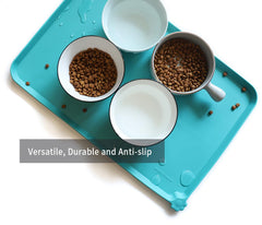 Hoki Found L silicone pet food mats teal 19x12 waterproof mat ideal for travel use