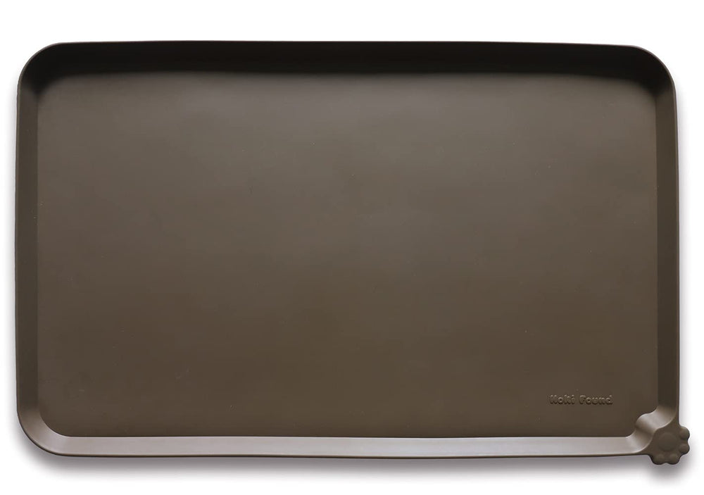 Hoki Found L silicone pet food mat, top view, spacious non-slip feeding area.