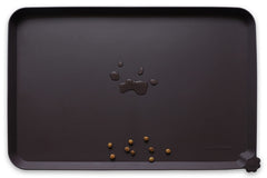 Hoki Found large silicone pet food mat dark oak top view shows spill-resistant surface.