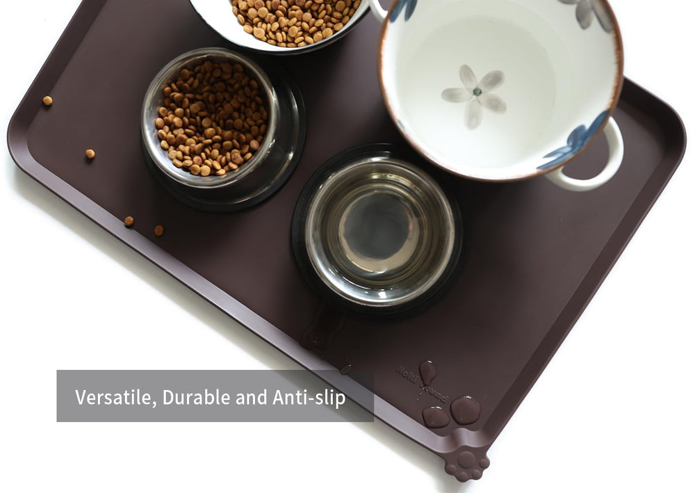 Hoki Found dark oak waterproof surface shown drying quickly after meals.