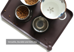 Hoki Found dark oak waterproof surface shown drying quickly after meals.