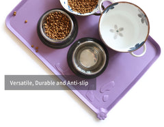 Hoki Found non-slip pet mat under bowls demonstrating easy cleanup