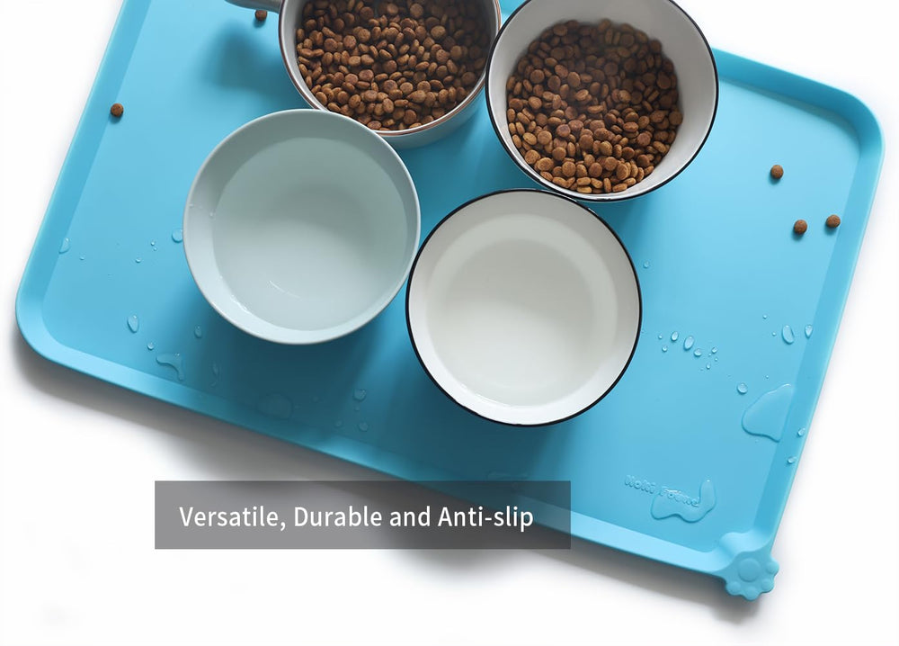 Hoki Found silicone pet food mats 22x14 size offers extra coverage and easy cleaning.