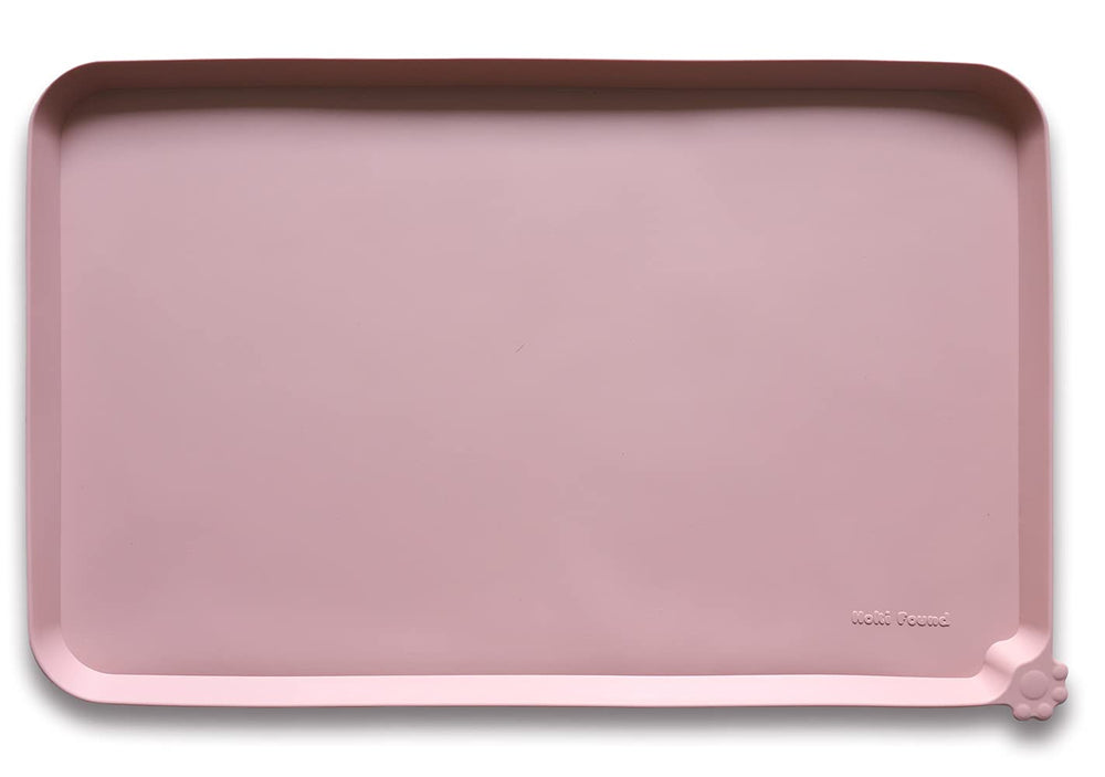 Hoki Found silicone pet food tray neutral pink front view prevents spills during meals