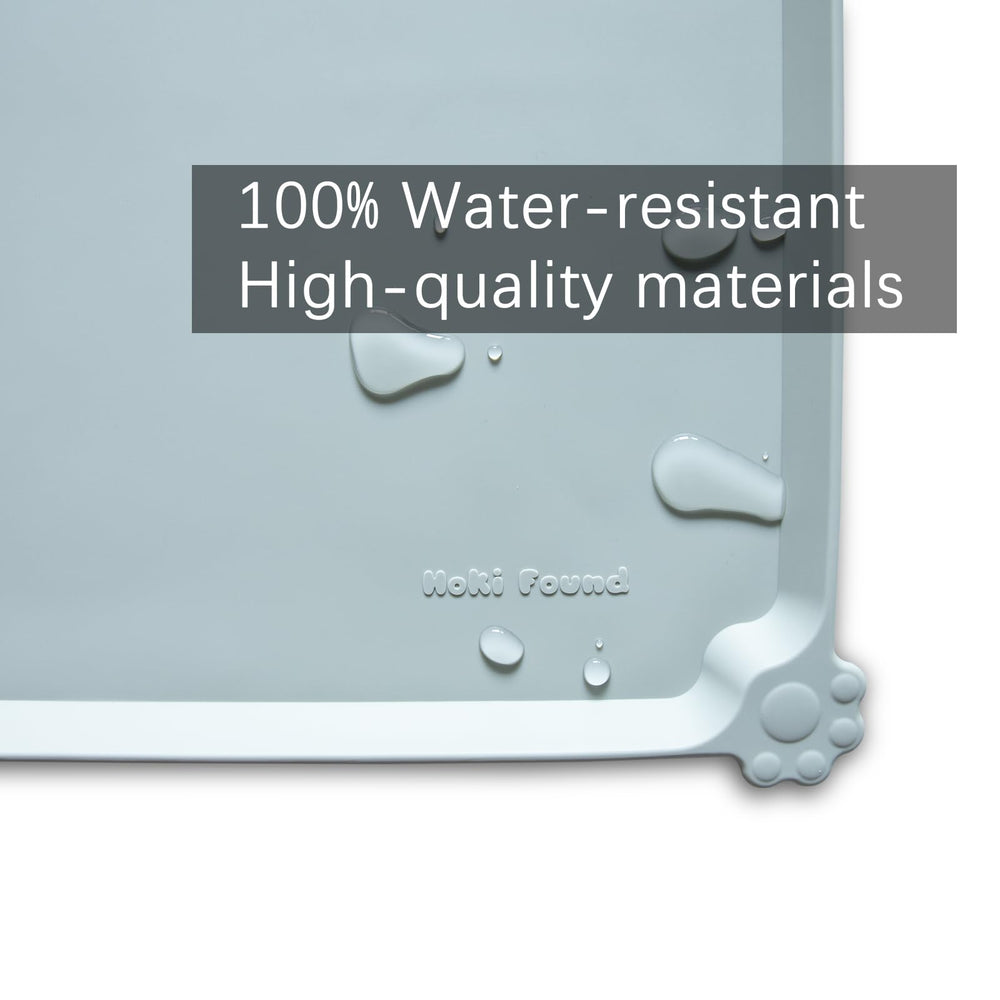 Hoki Found waterproof pet food mats protect floors during meals.