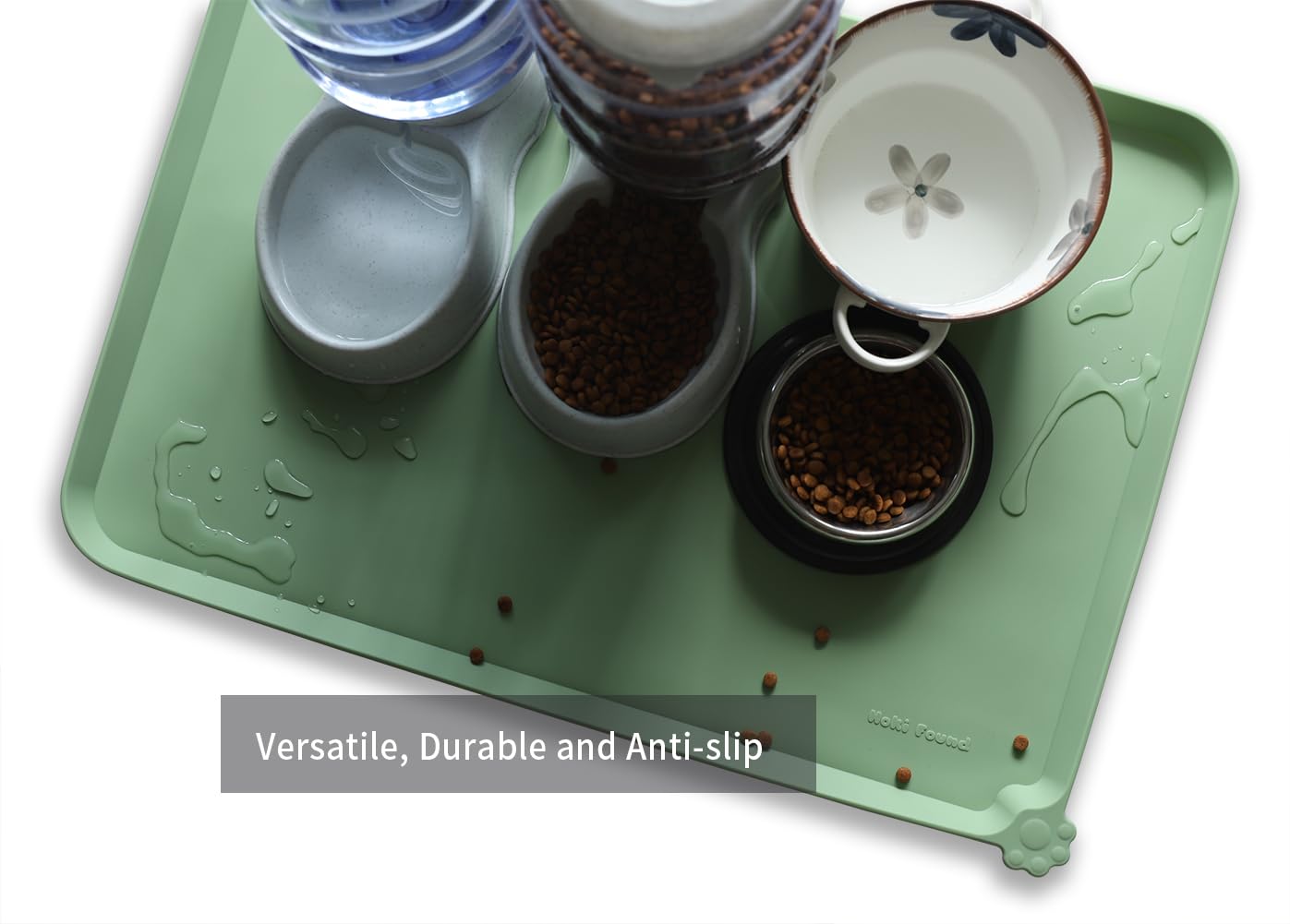 Hoki Found Jade feeding mat fits large bowls for dogs and cats.