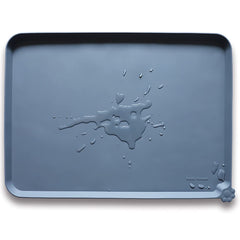 Hoki Found X-Large silicone pet food mat gray, front view reduces spills and keeps floors clean.