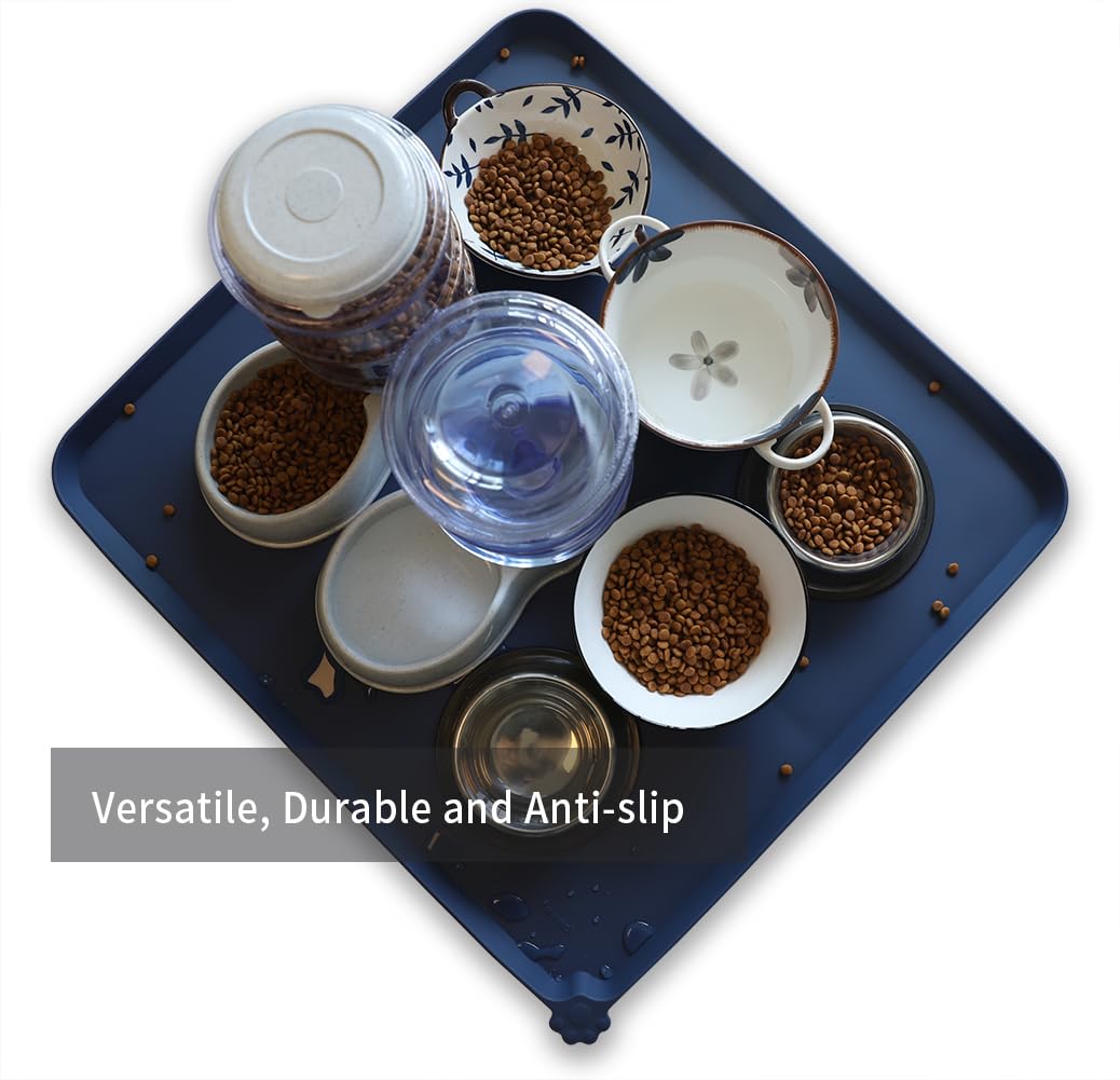Hoki Found XX-Large mat in Ink Indigo protects floors during meals.
