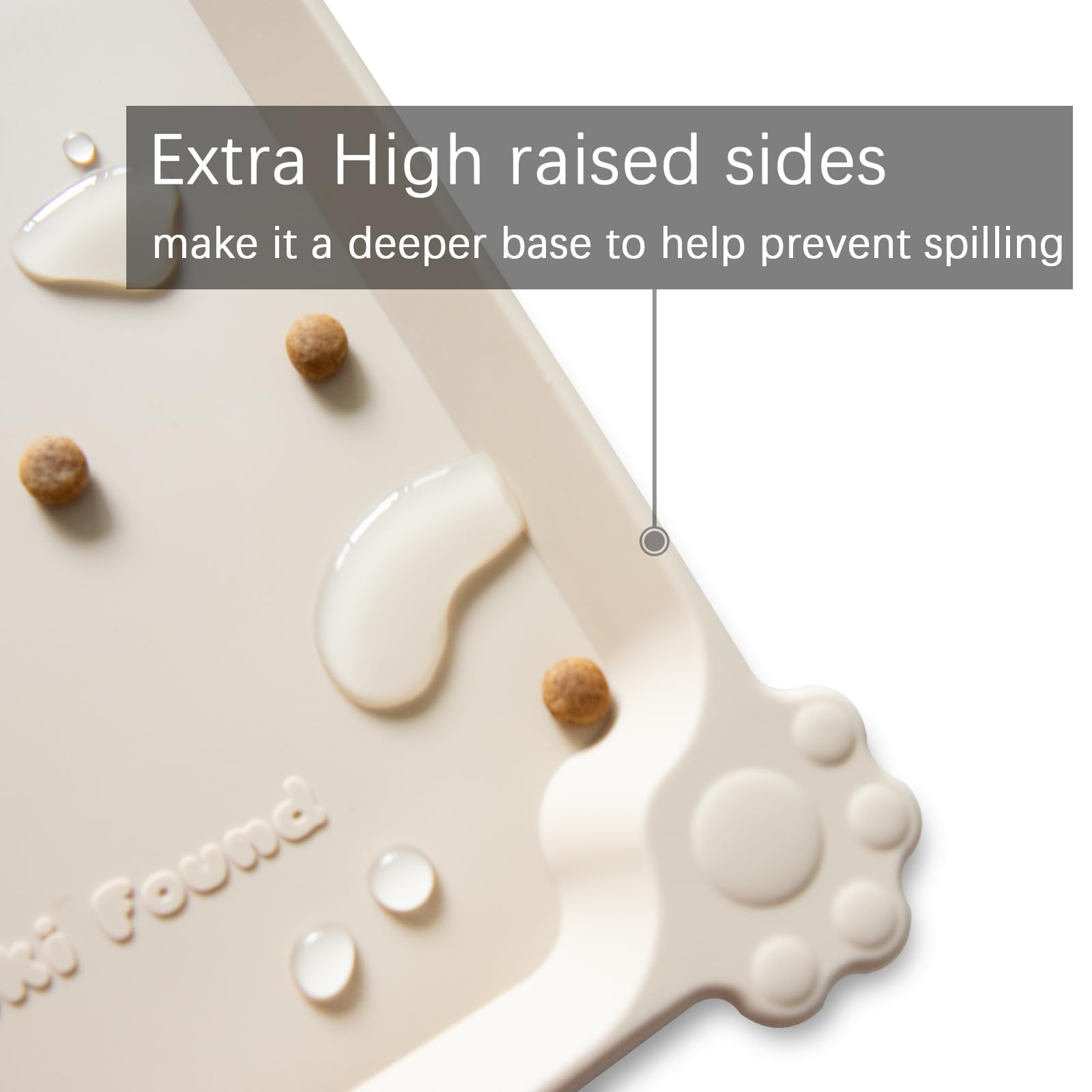 Hoki Found X-Large mat with dog bowl on mat supports mess-free feeding on carpets