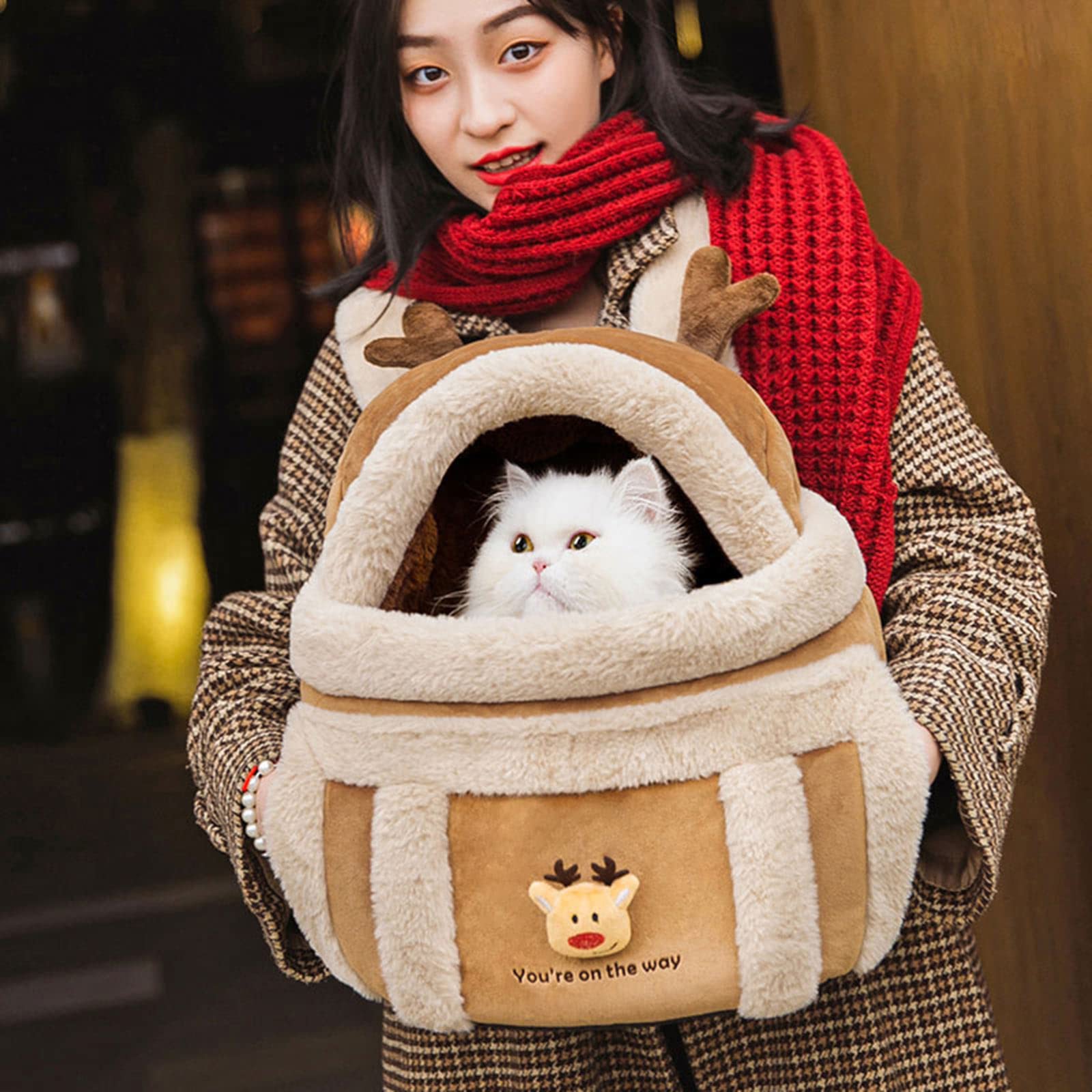 hokojix pet carrier backpack plush lining provides soft warmth during travel