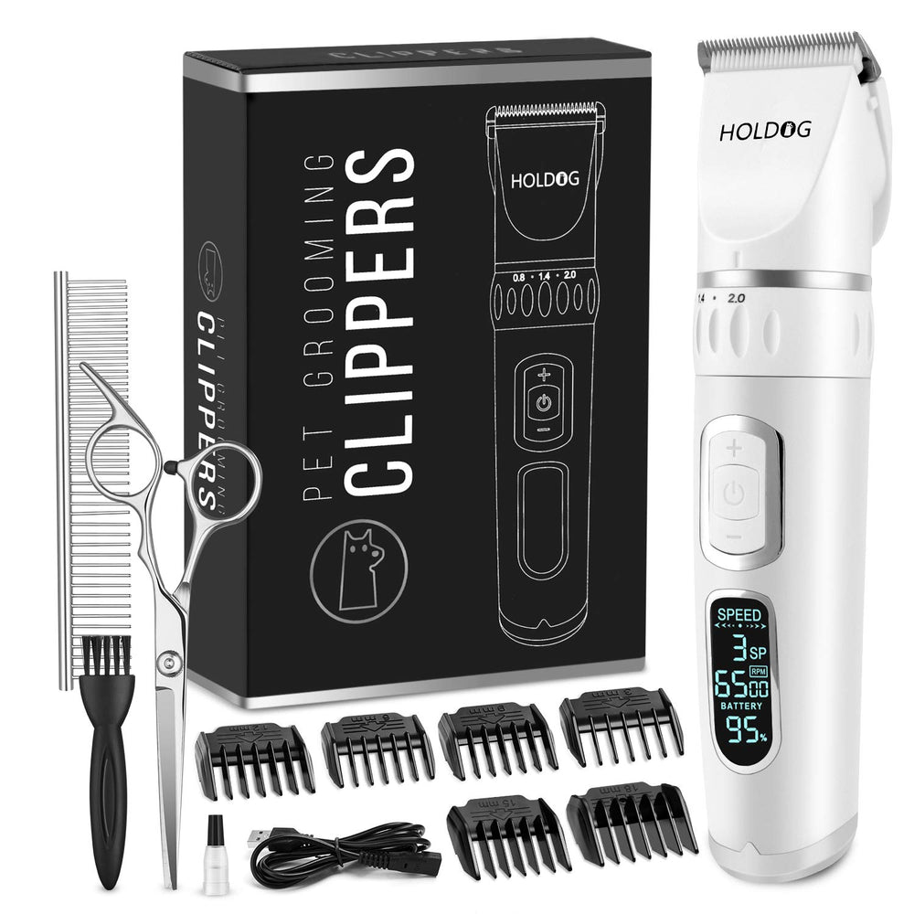 HOLDOG dog clippers with detachable blade in action for precise trims on thick coats
