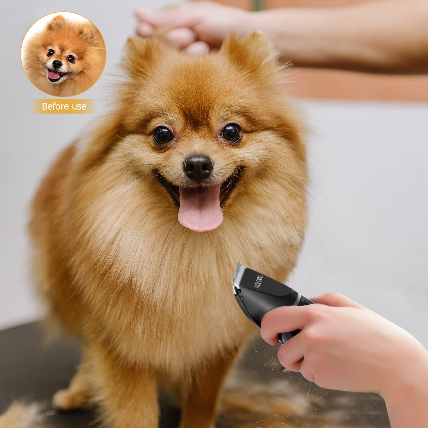 HOLDOG dog clippers in use closeup demonstrates thick coat clipping capability