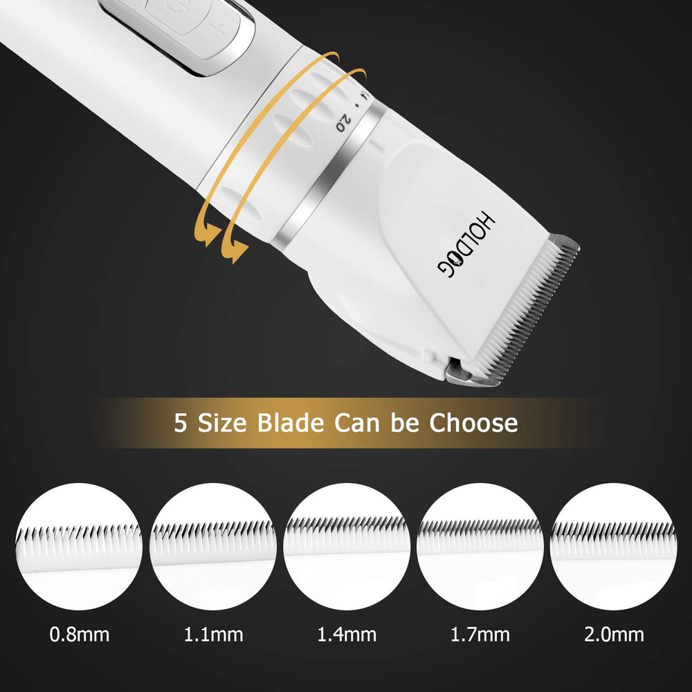 HOLDOG dog clippers in-use during a grooming session on large dogs