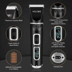 HOLDOG dog clippers side view emphasizes ergonomic grip for long sessions