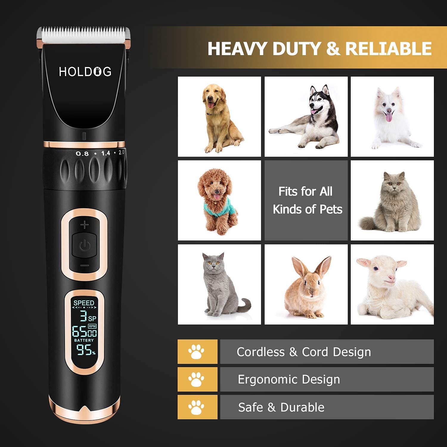 Holdog three-speed motor delivers steady power for thick coats