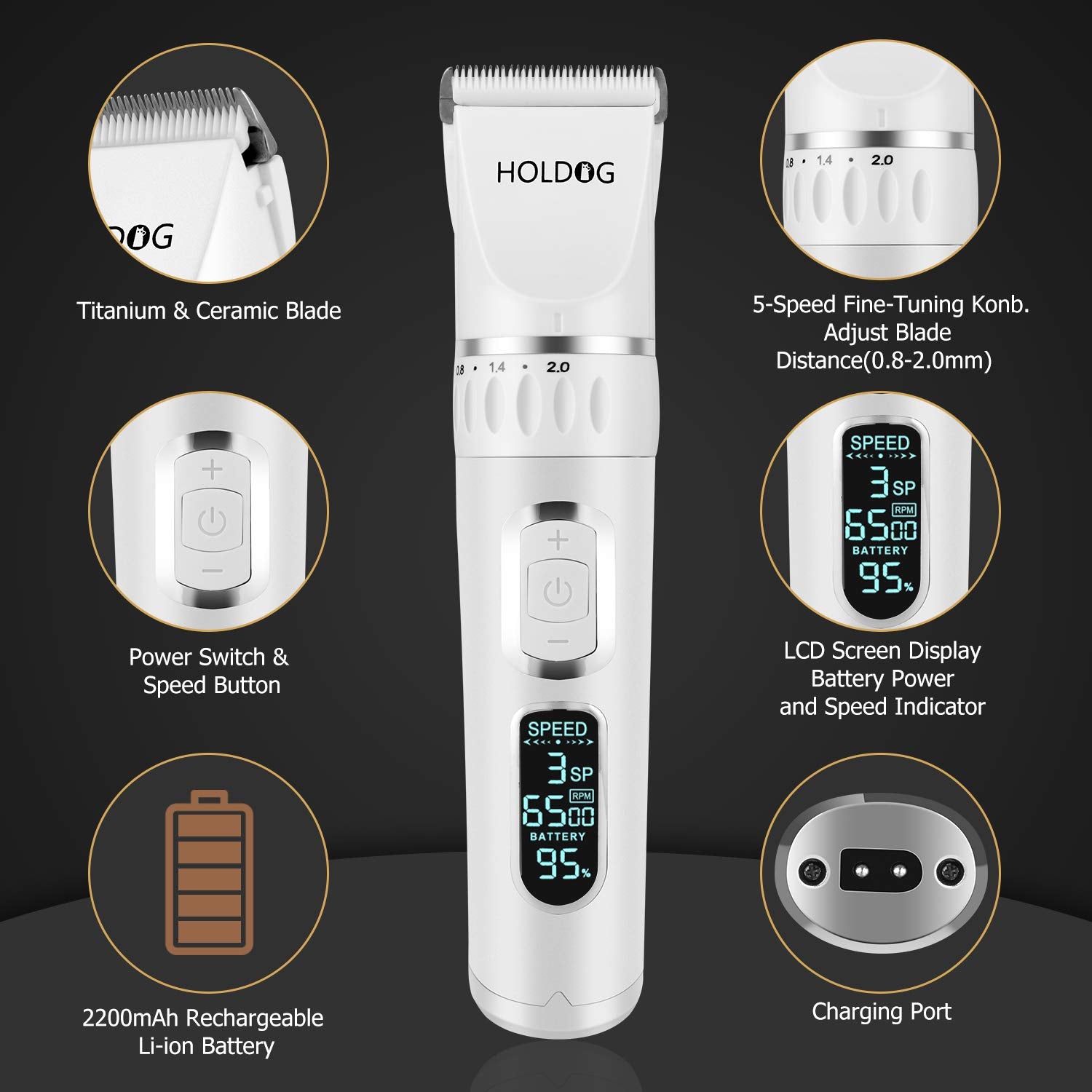 HOLDOG dog clippers titanium-ceramic blade delivers smooth cutting on curly and long coats