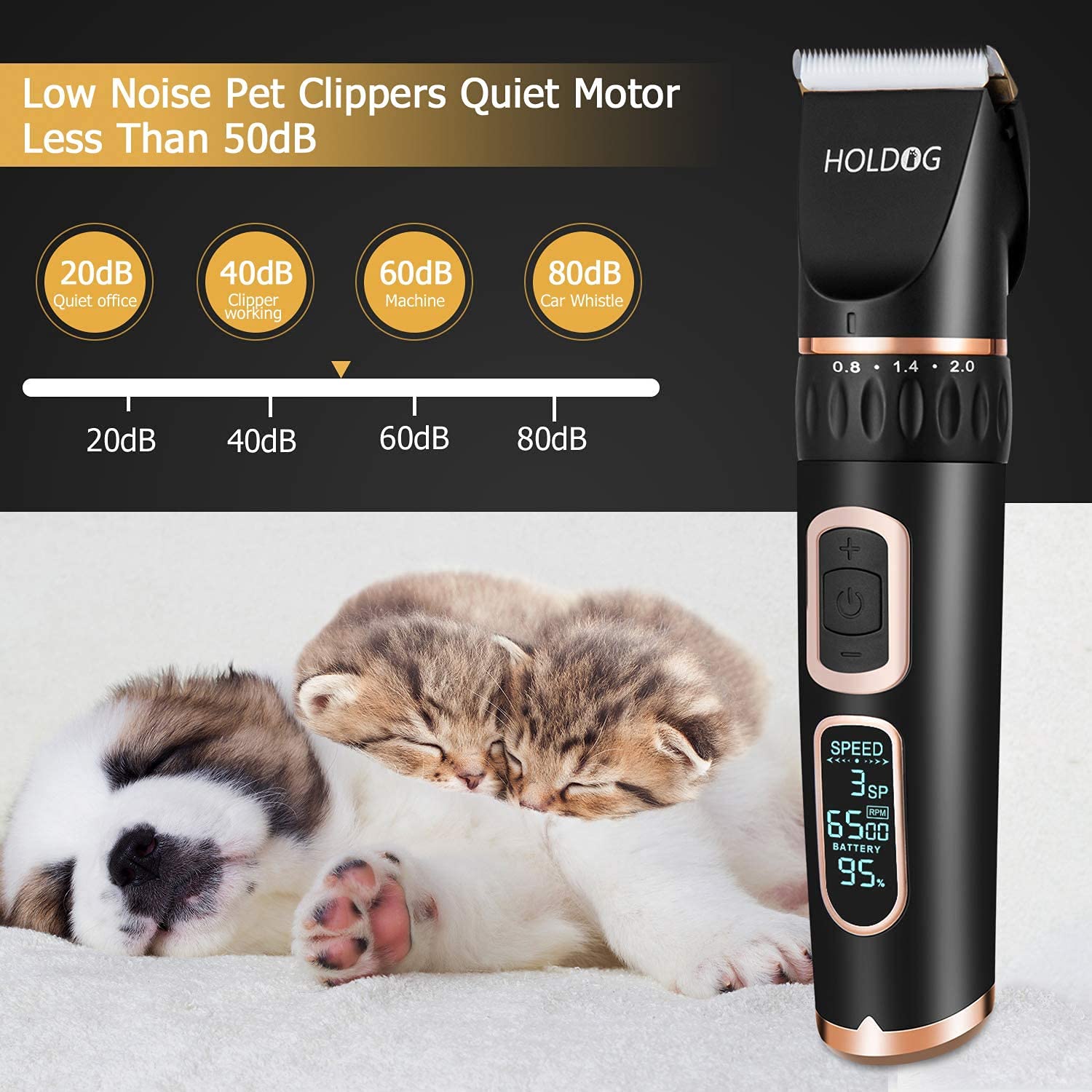 Holdog cordless clipper powered by 2200mAh battery for hours of use