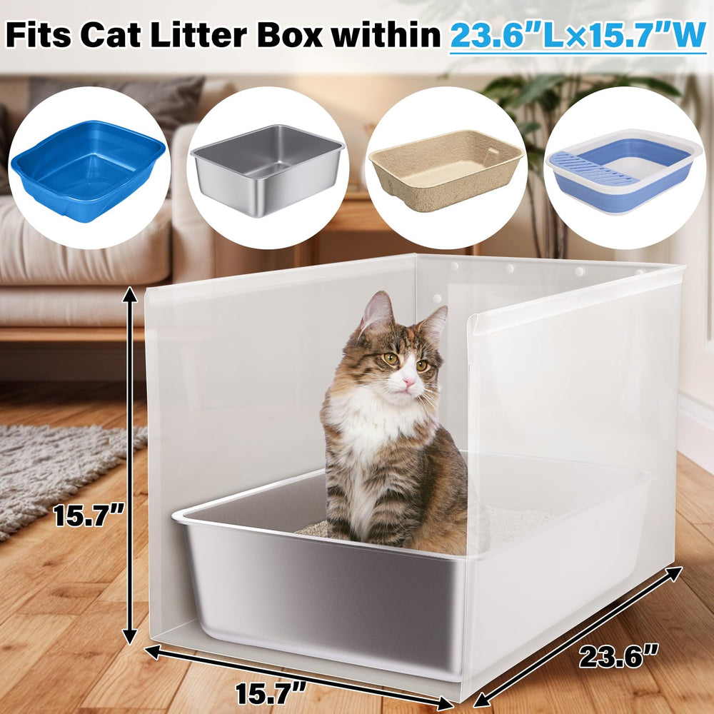 Holintan Litter Box Shield corner-fit design suits corner litter boxes.