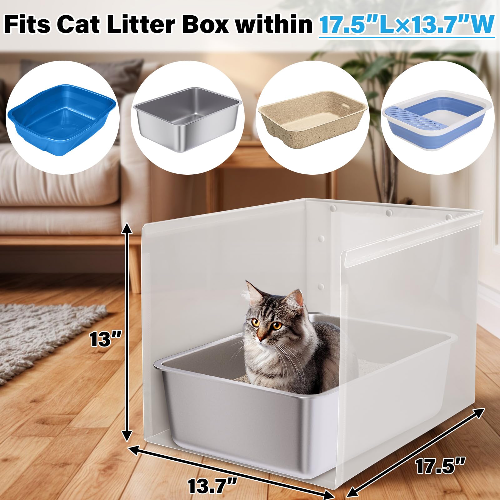 Holintan Litter Box Shield litter-retention keeps litter inside for easy disposal