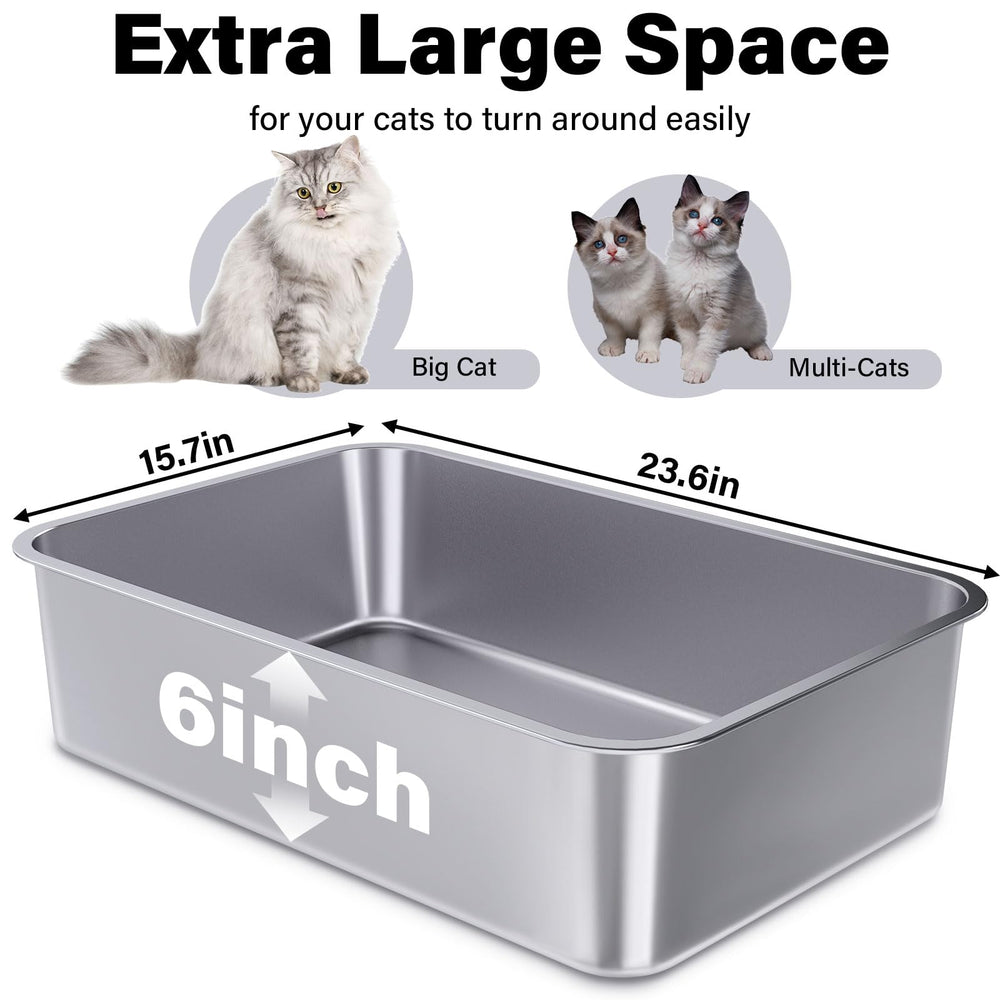 Holintan litter box with dimensions 23.6 by 15.7 by 6 inches, big-cat friendly.