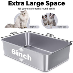 Holintan litter box with dimensions 23.6 by 15.7 by 6 inches, big-cat friendly.