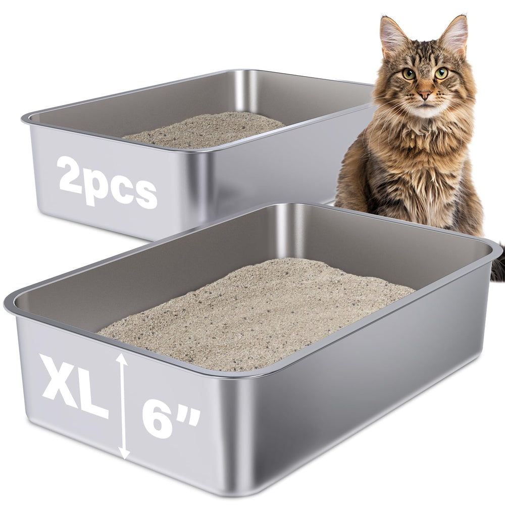 Holintan two-pack litter box overview image shows durable rust-resistant design for multi-cat homes.