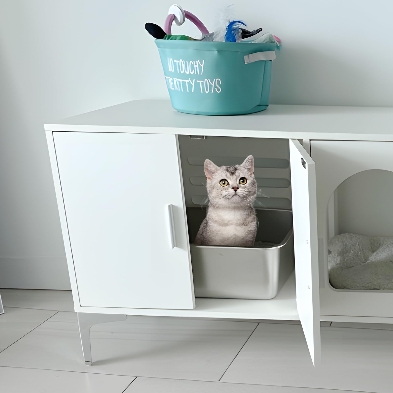 Holintan stainless steel litter box 2-pack packaging image signals replacement and simple storage.