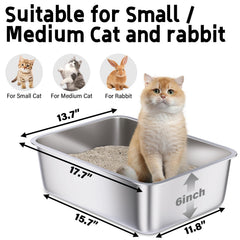 Holintan stainless steel litter box 2-pack top view reveals roomy interior for small to medium cats.