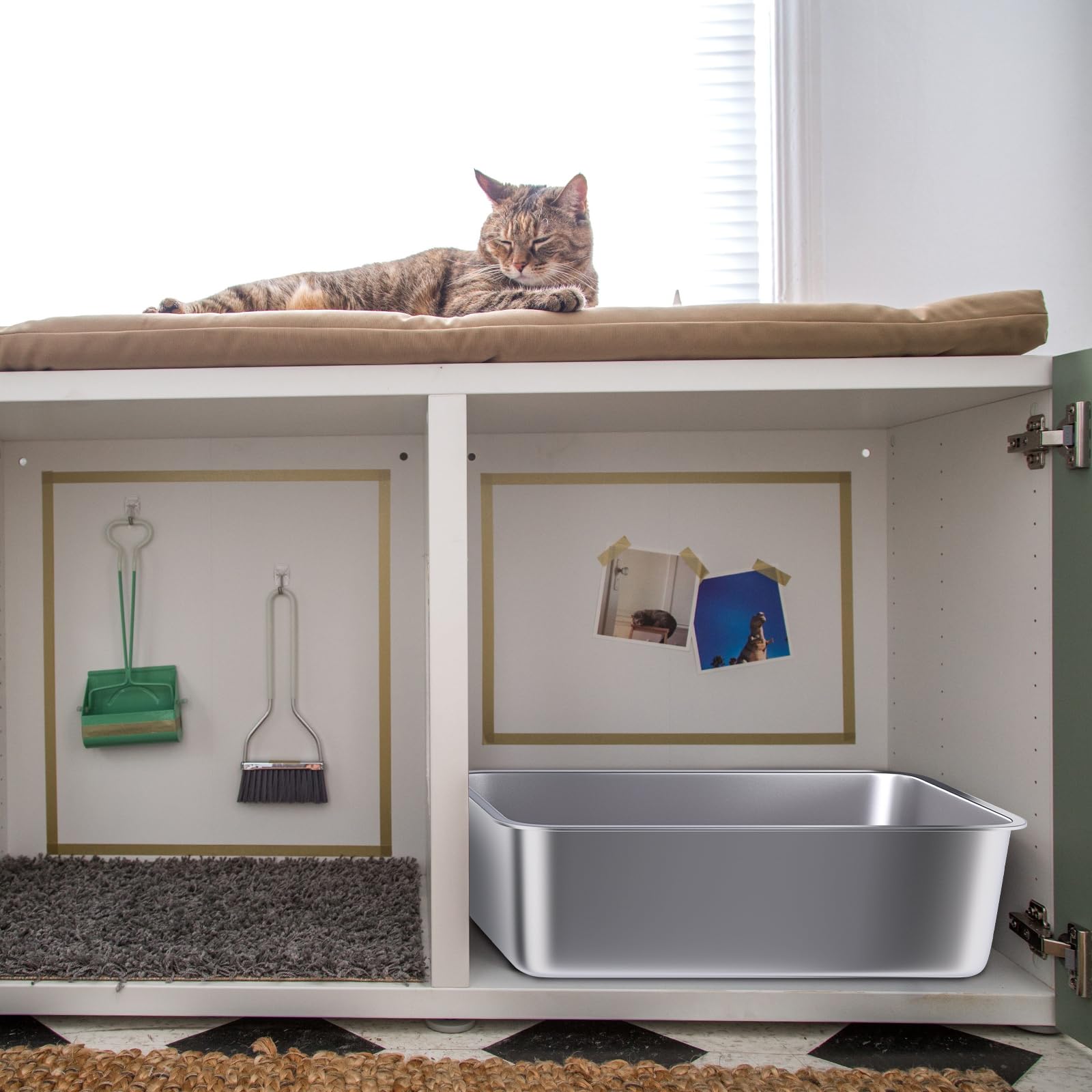 Holintan large stainless litter box suited for adult cats up to 15 lbs.