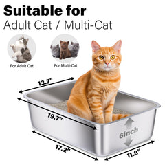 Holintan stainless steel litter box with high sides for adult cats.