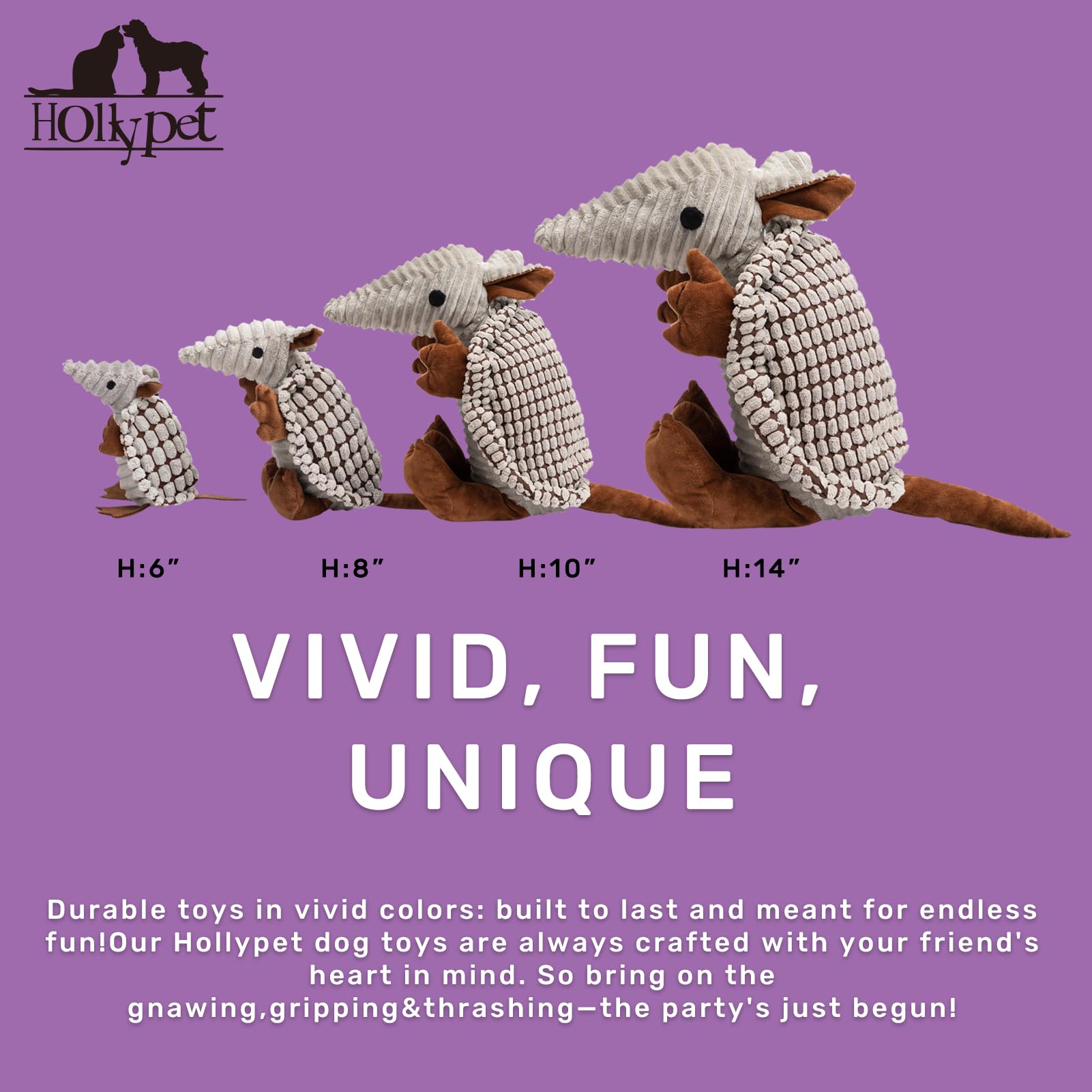 Hollypet Armadillo plush toy gray 14in closeup fabric highlights soft, plush surface ideal for gentle chewers.