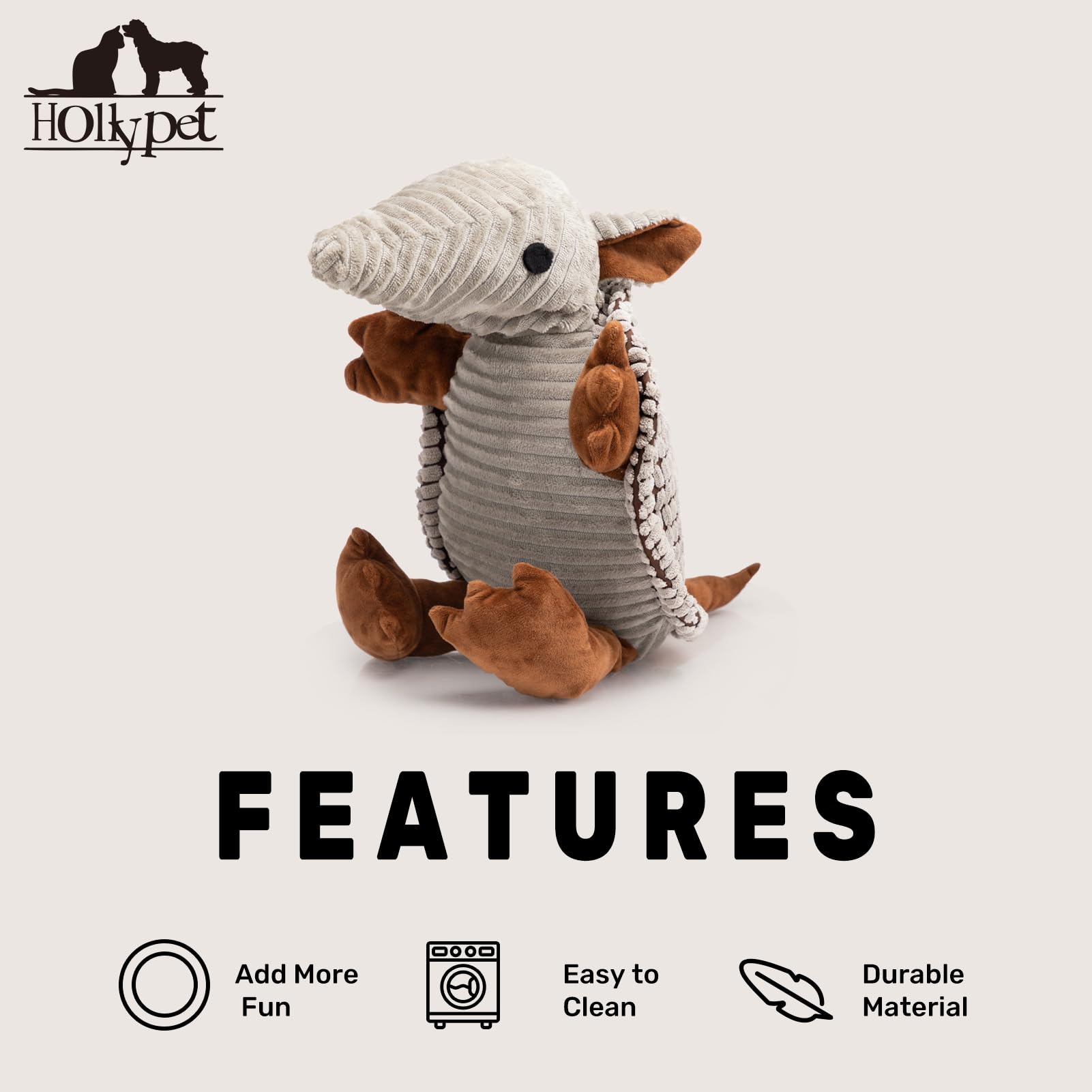 Hollypet Armadillo plush toy interactive fetch and training aid promotes engagement and focus.