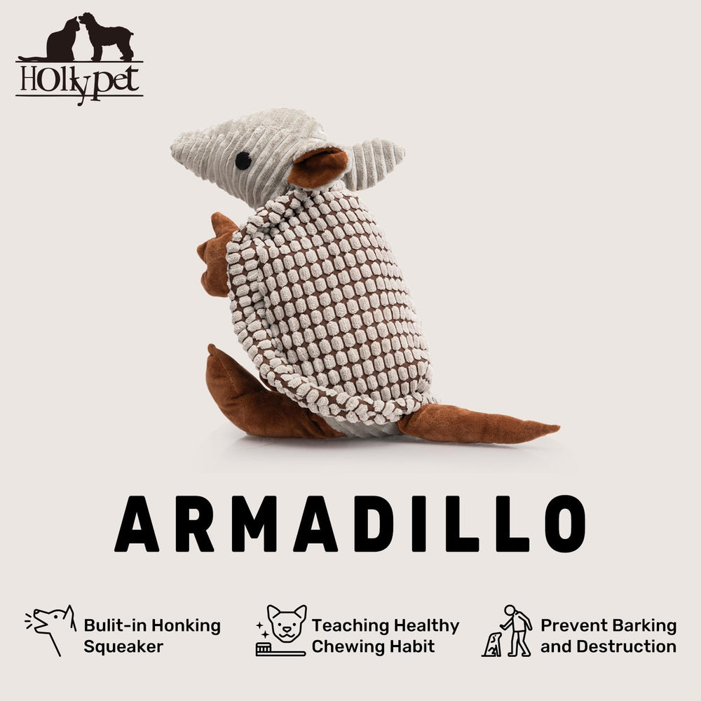 Hollypet Armadillo plush toy textured surface massages gums and supports comforting playtime.