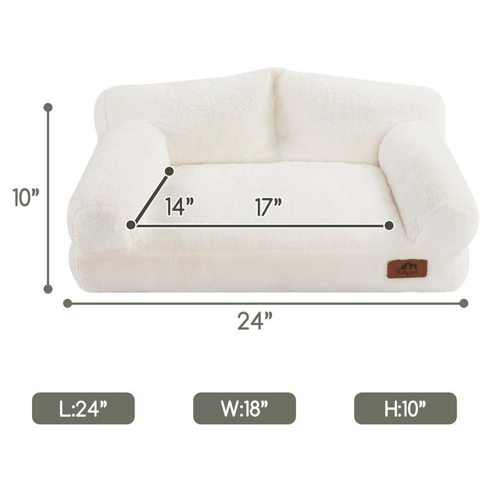 Hollypet Fluffy Plush Pet Couch raised edges for head and neck support.