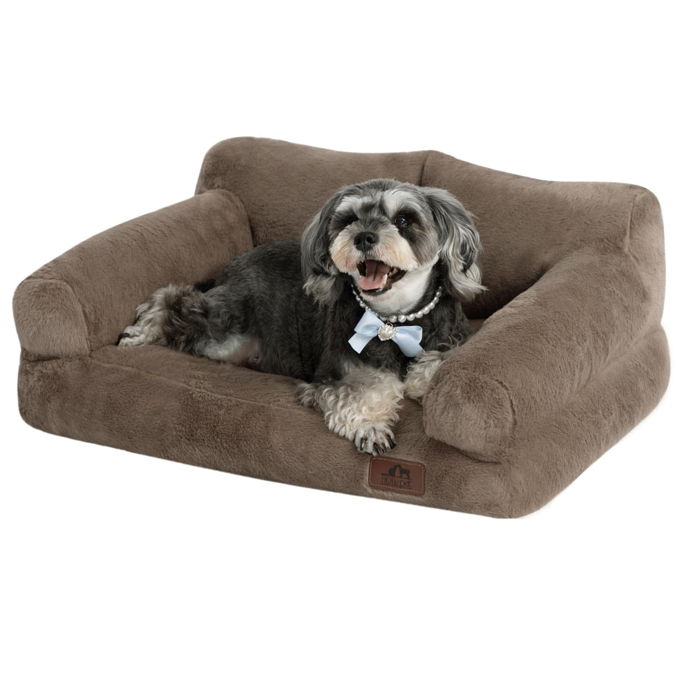 Hollypet fluffy plush pet sofa bed front view for cozy lounging
